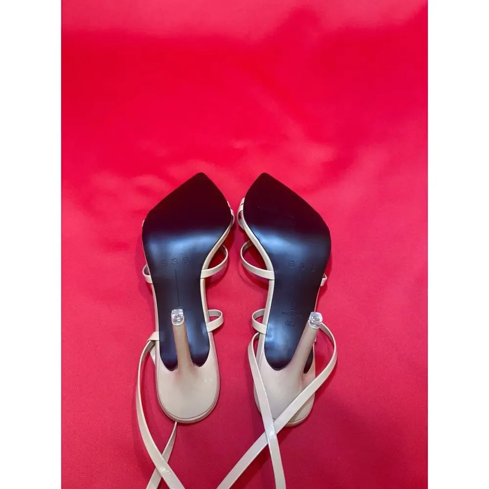 $278 New US 10.5  Beige Black Suede Studio BSS Kimora Pointy Sandal Heel 4.5”